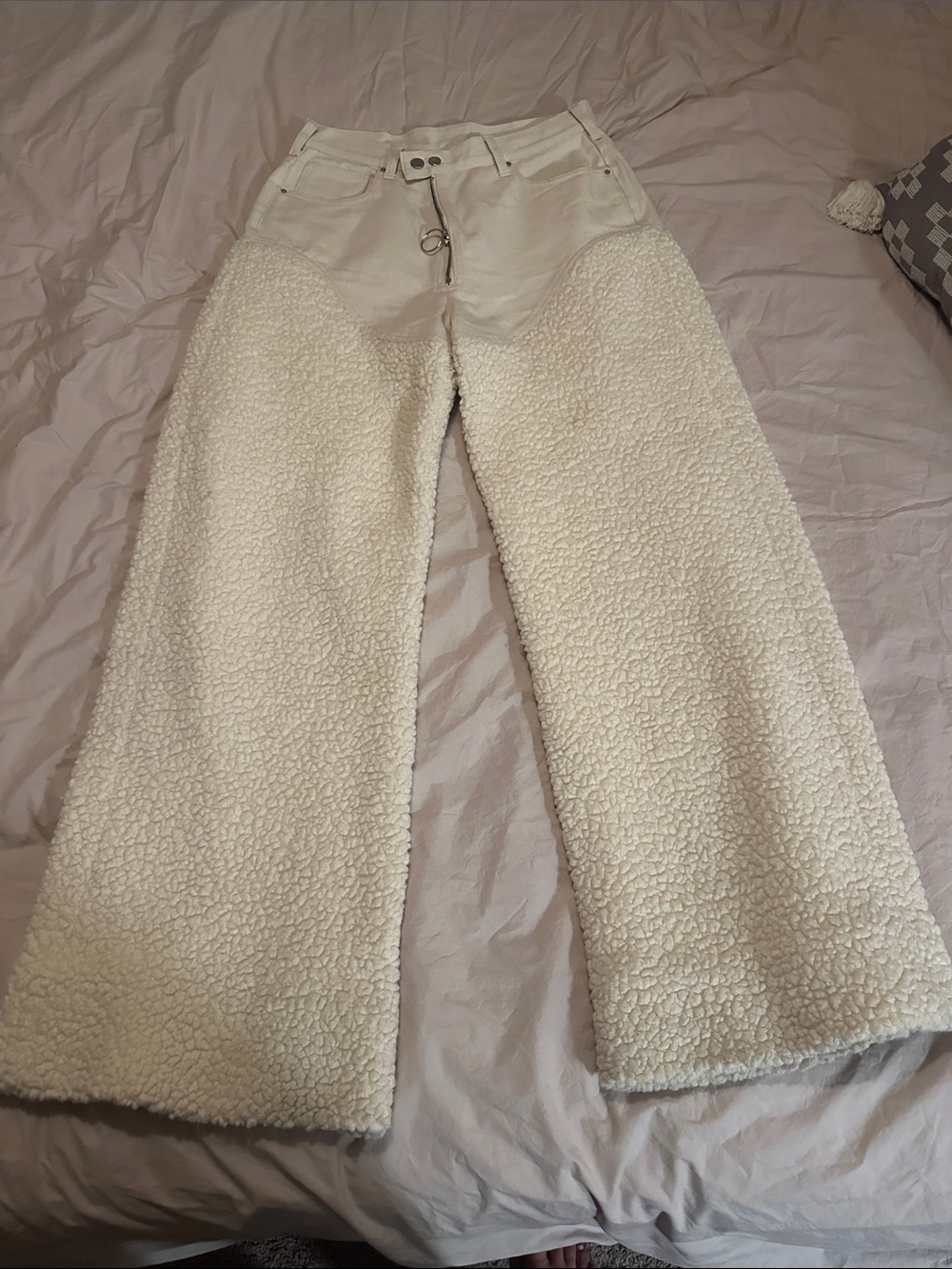 Wide Leg Sherpa Pants - Cream